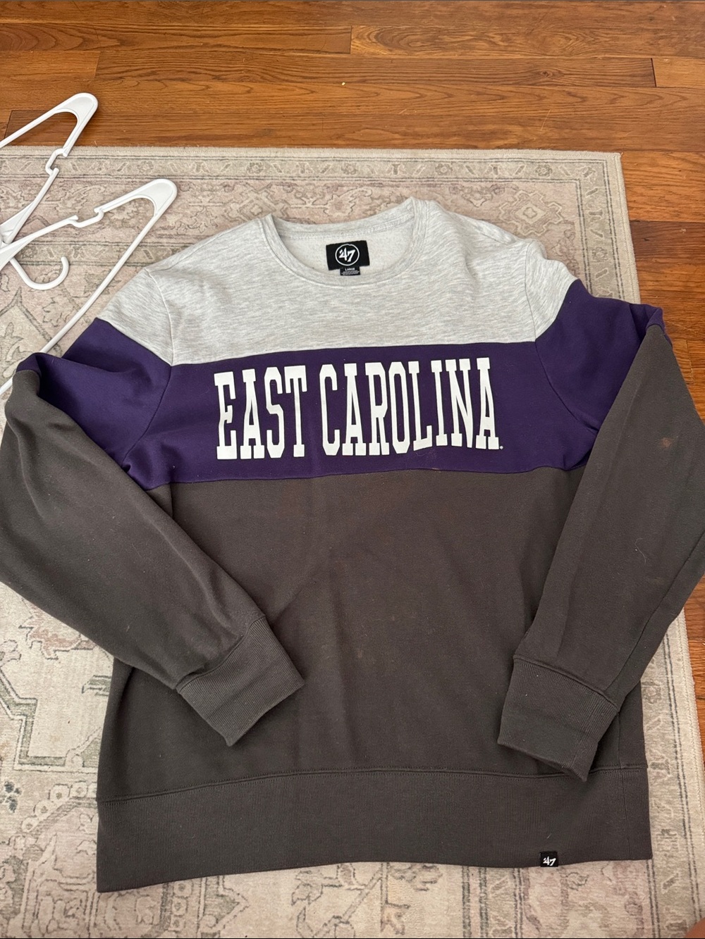 47 Brand East Carolina Colorblock Crewneck Sweatshirt - Gray, Purple, Black
